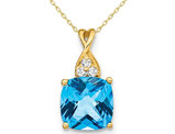1.70 Carat (ctw) Blue Topaz Pendant Necklace in 10K Yellow Gold With Chain and Accent Diamonds